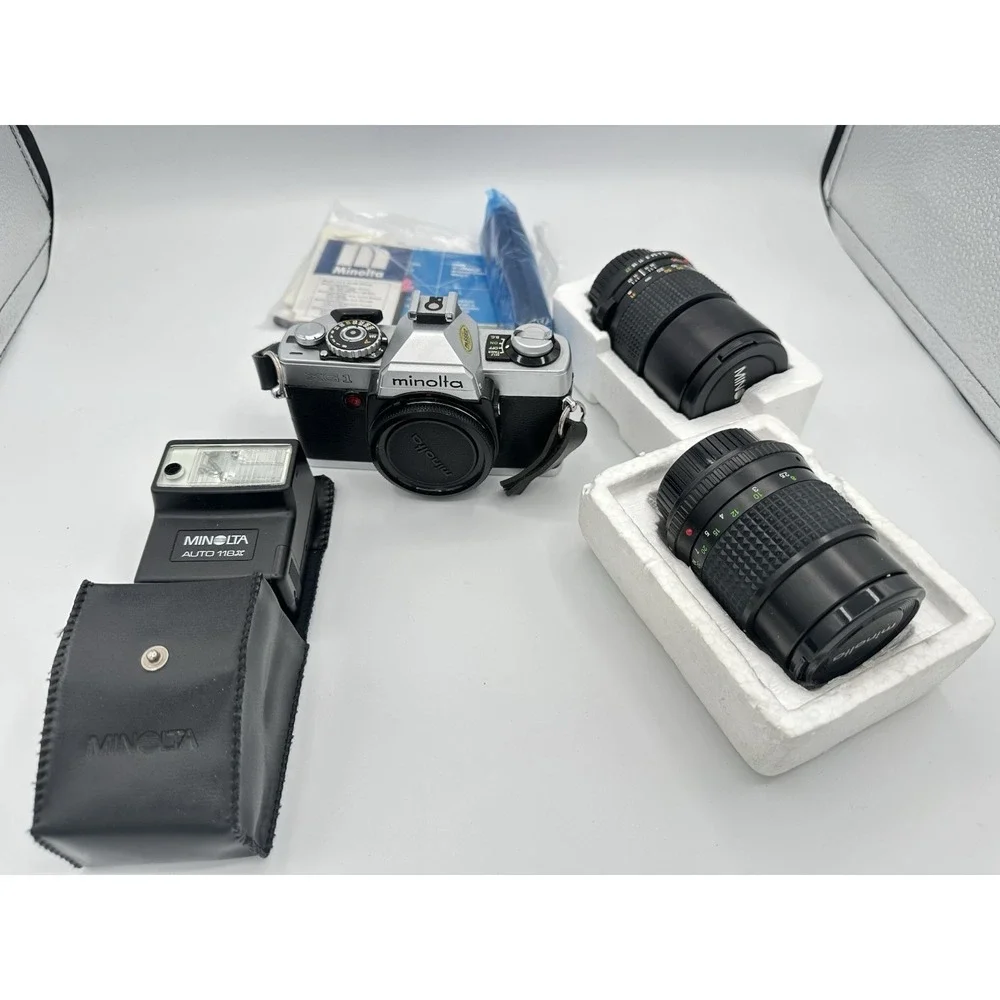 Vintage Minolta X370 N Film Camera w/ Multiple Lenses 135/35-70 & Flash
